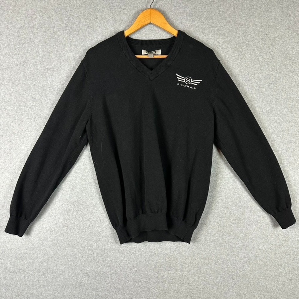 Edwards Sweater Silver Air Logo‎ Black Men's V-Neck Sweater by Edwards Large